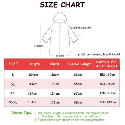 Black Fashion Adult Waterproof Long Raincoat Women Men Rain Coat Hooded for Outdoor Hiking Travel Fishing Climbing Thickened